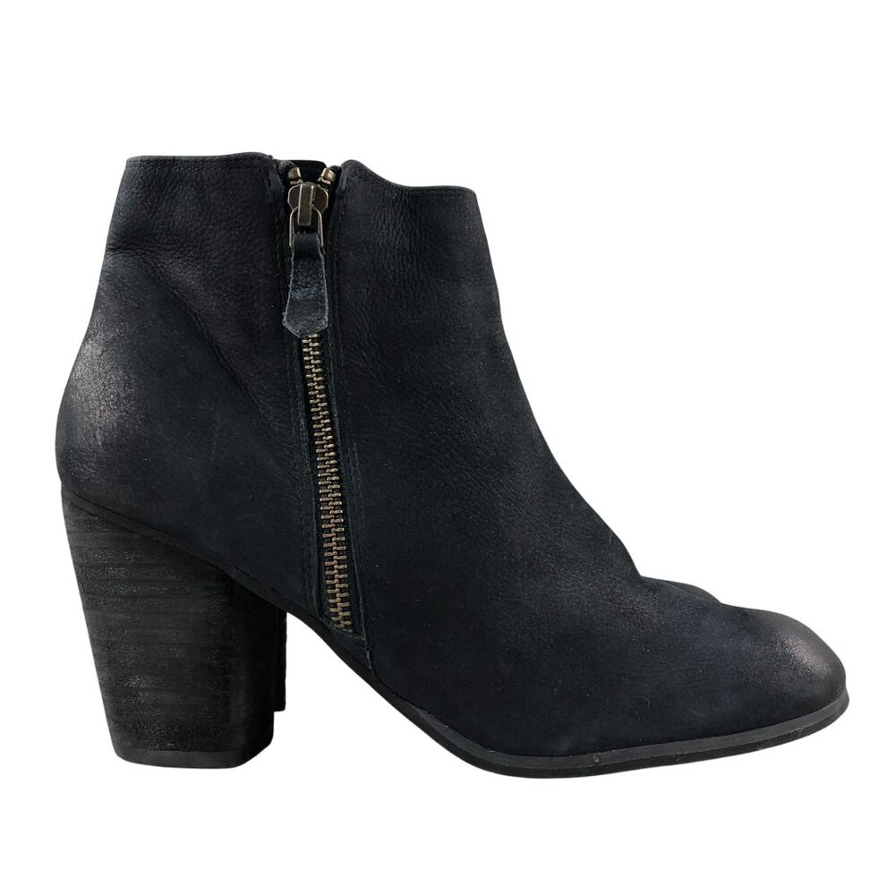BP Women's Size 9M Trolley Black Leather High Heel Side Zip Ankle Booties Boots